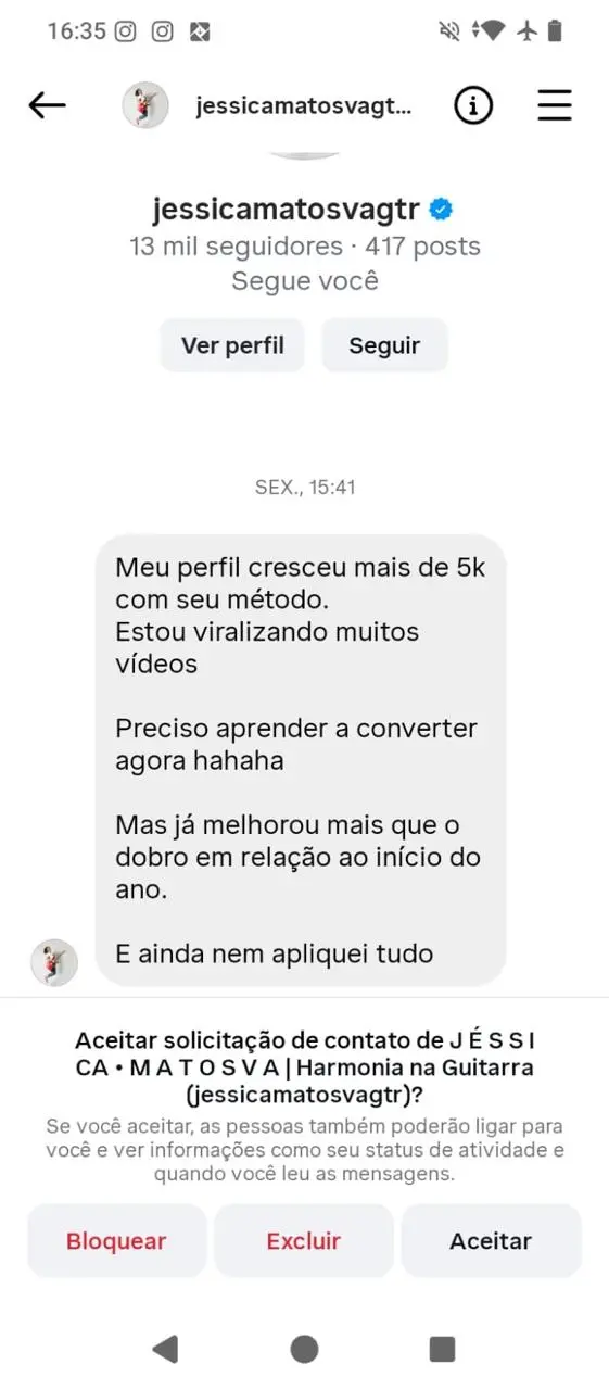 Jéssica relata crescimento de mais de cinco mil seguidores